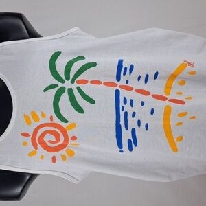 Vintage 1988 Pinwheels beach scene art casual summer XL white tank top shirt